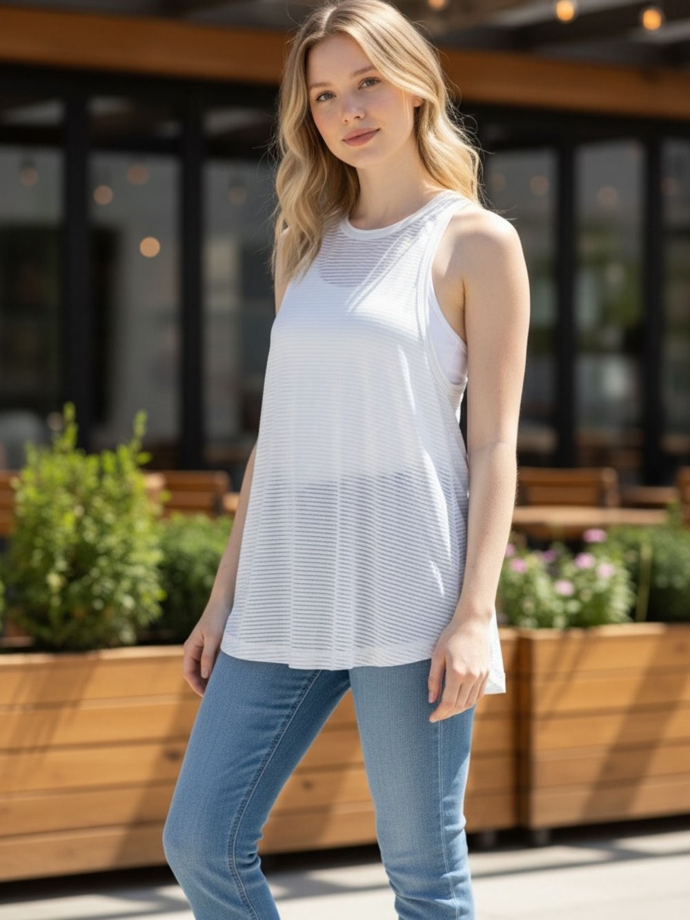 lululemon athletica White Sleeveless Striped Tank - Lightweight A-Line